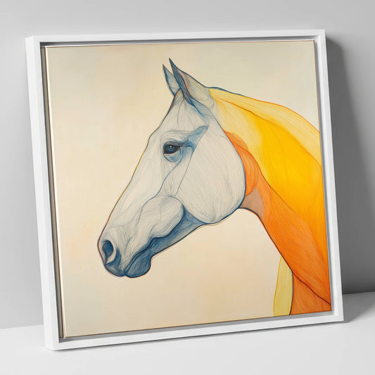 Flowing Amber Contours horse portrait canvas wall art in white frame