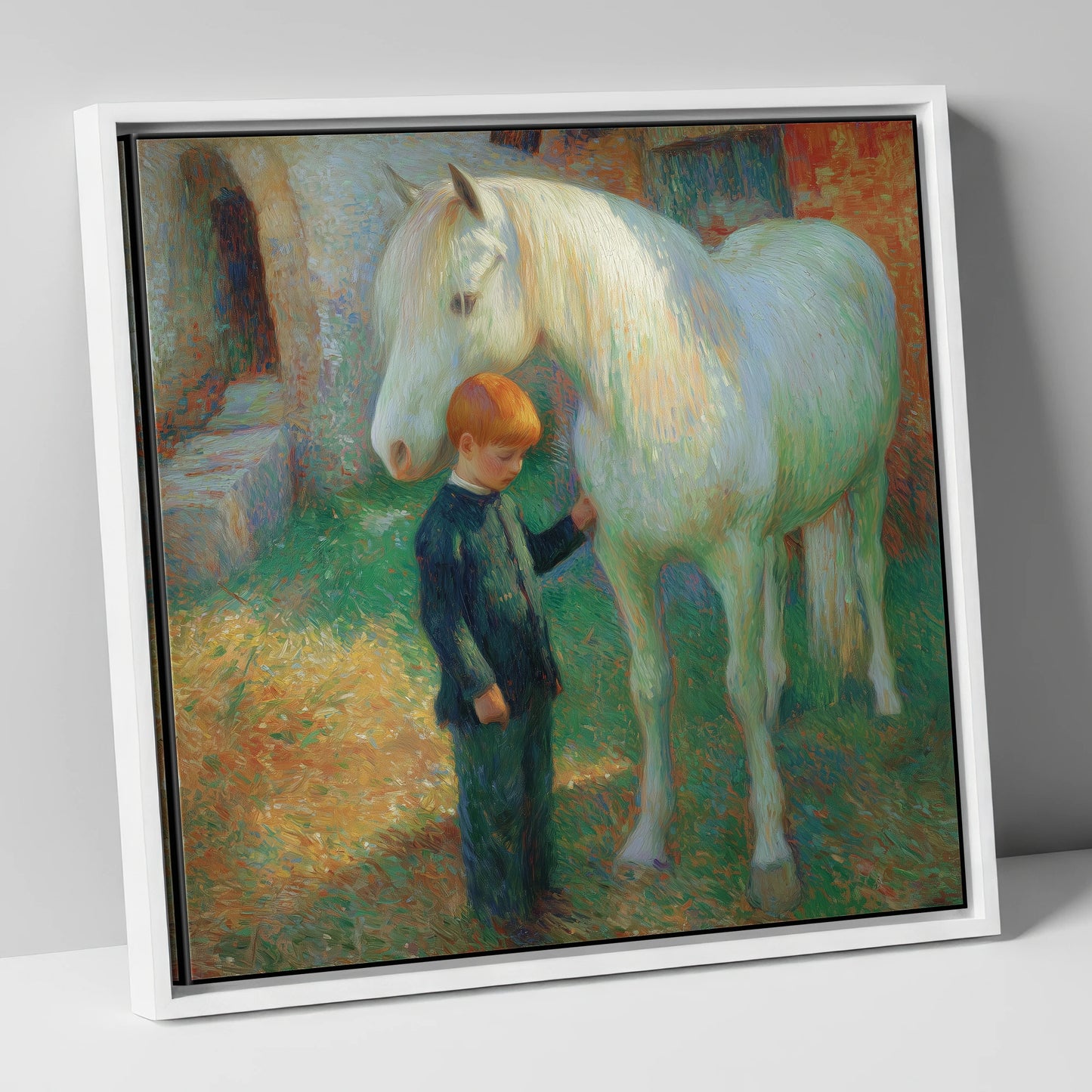 A Quiet Understanding horse & rider canvas wall art in white frame