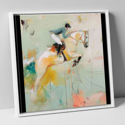 The Perfect Stride show jumping horse canvas wall art in white frame