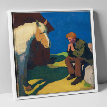 The Quiet Bond horse & rider canvas wall art in white frame