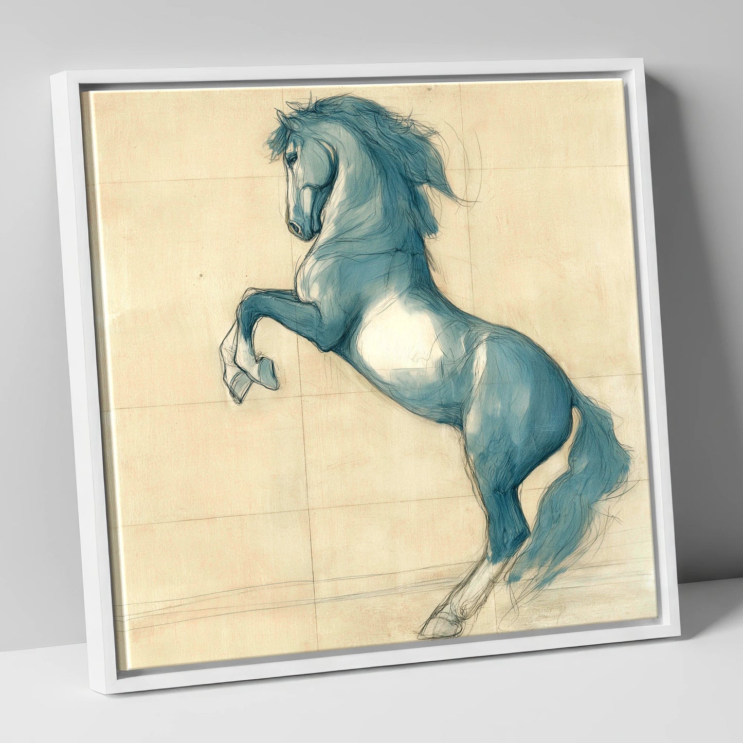 Azure Equine Study horse portrait canvas wall art in white frame