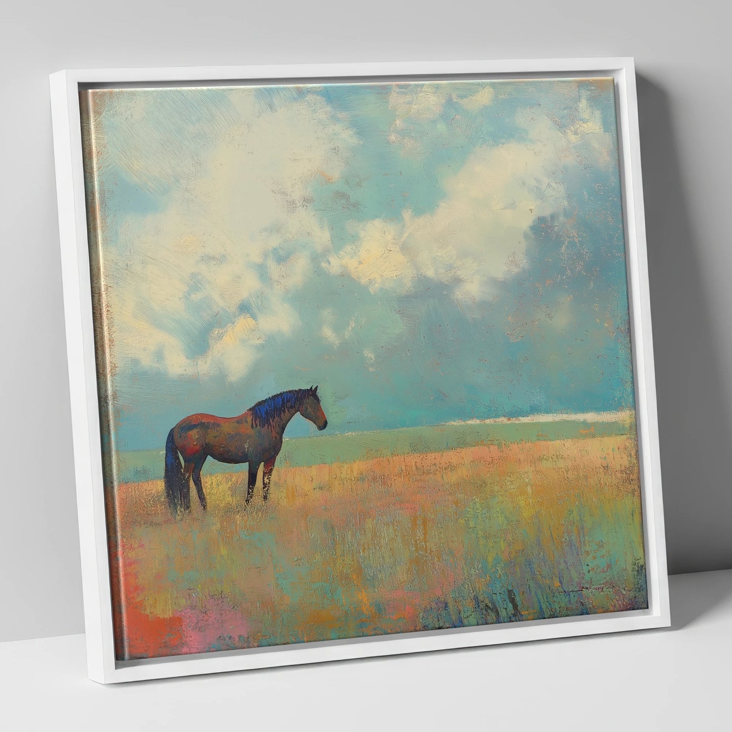 Beneath Turquoise Skies horse landscape canvas wall art in white frame
