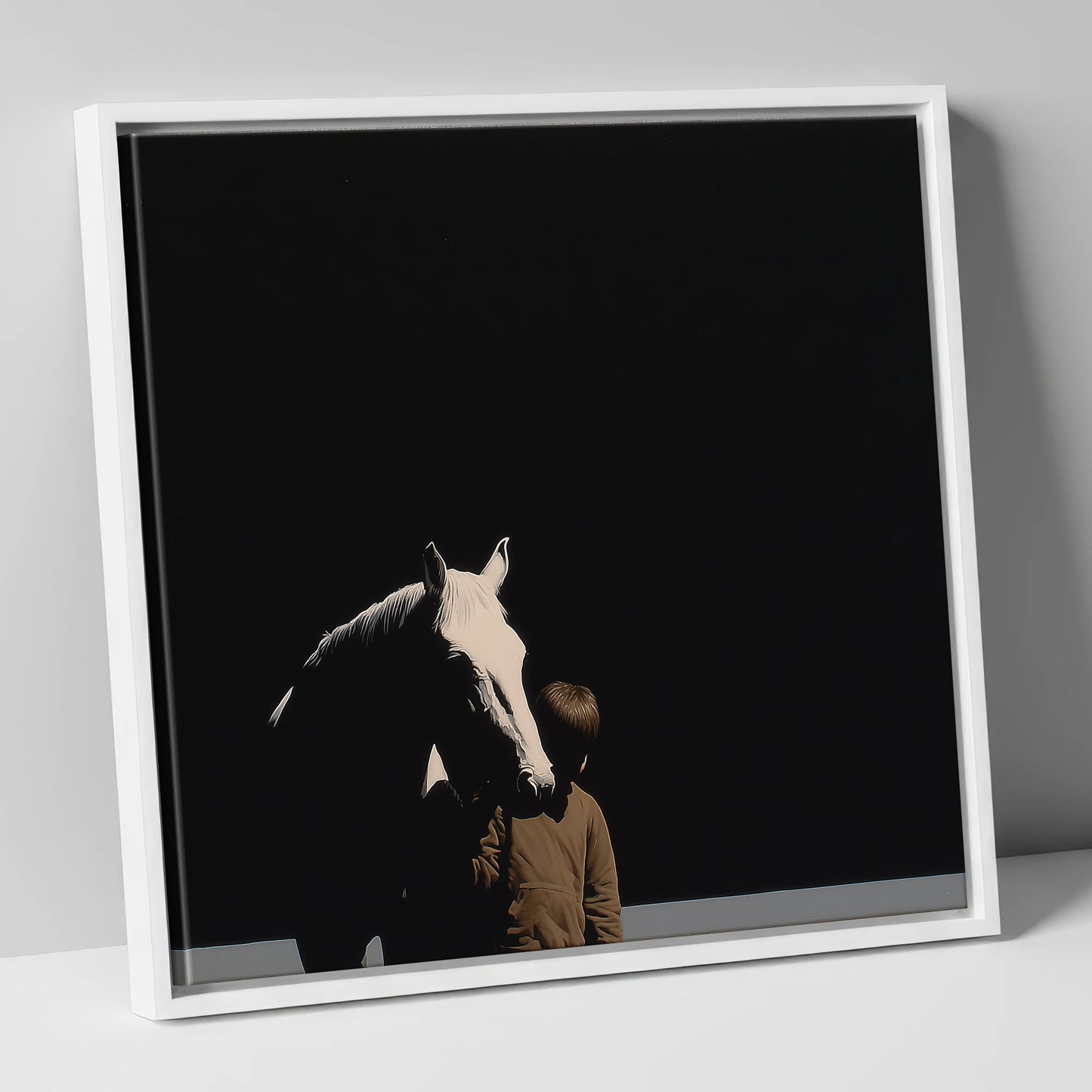 The Silent Bond horse & rider canvas wall art in white frame