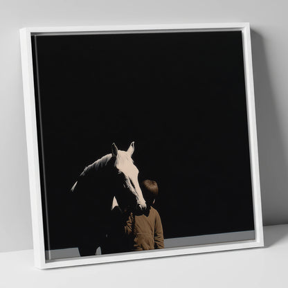 The Silent Bond horse & rider canvas wall art in white frame