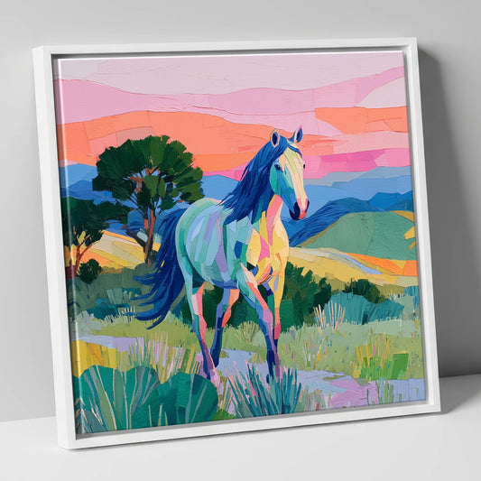 The Vivid Stride horse breed canvas wall art in white frame
