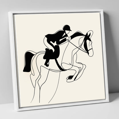Grace in Flight show jumping horse canvas wall art in white frame
