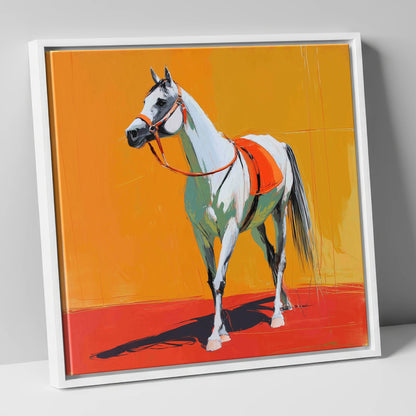 Sunlit Grey Arabian horse breed canvas wall art in white frame