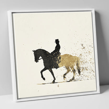 The Golden Passage dressage horse canvas wall art in white frame