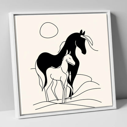 Silhouette of Devotion mare & foal canvas wall art in white frame