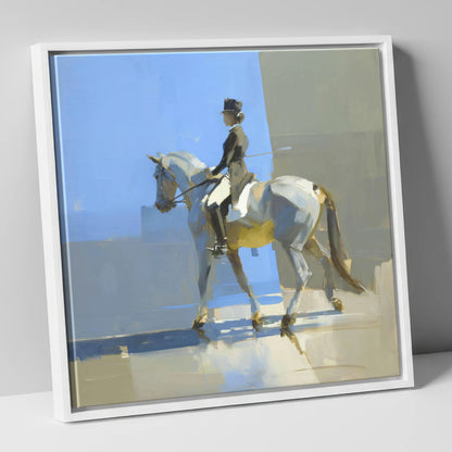 Collected in the Light dressage horse canvas wall art in white frame
