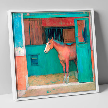 The Emerald Stable Door horse stable canvas wall art in white frame