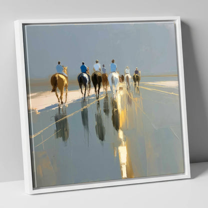 The Morning String racing horse canvas wall art in white frame