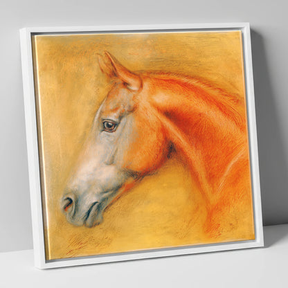 Radiant Chestnut Profile racing horse canvas wall art in white frame