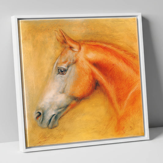 Radiant Chestnut Profile racing horse canvas wall art in white frame