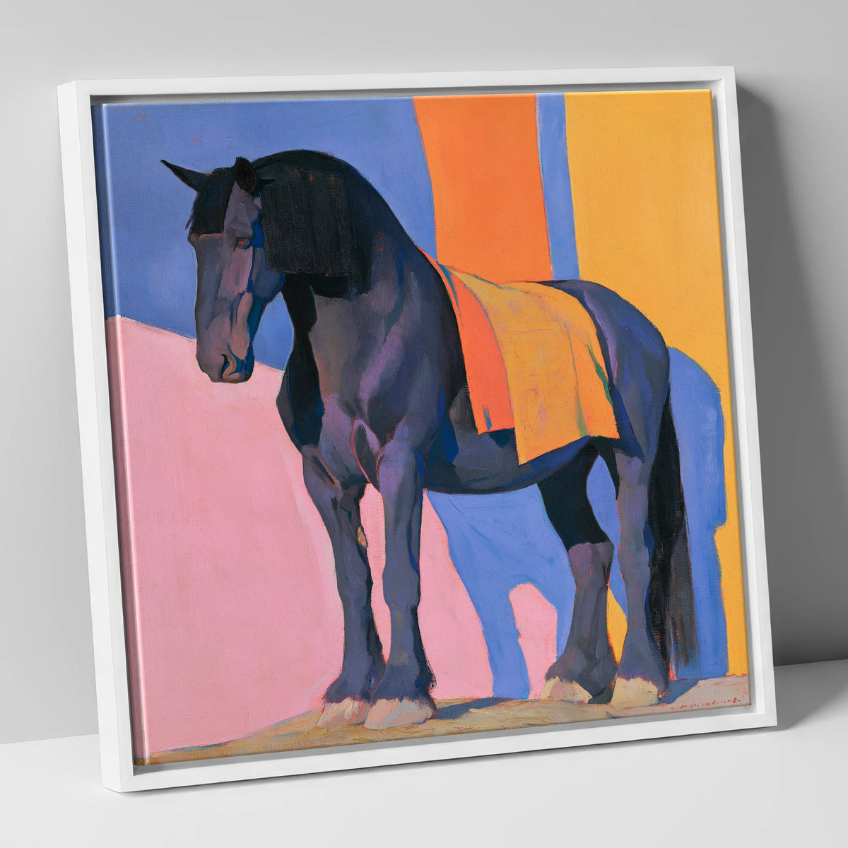 Heavy Horse Colour Block Portrait horse breed canvas wall art in white frame