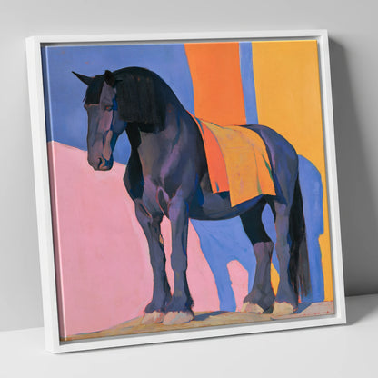 Heavy Horse Colour Block Portrait horse breed canvas wall art in white frame
