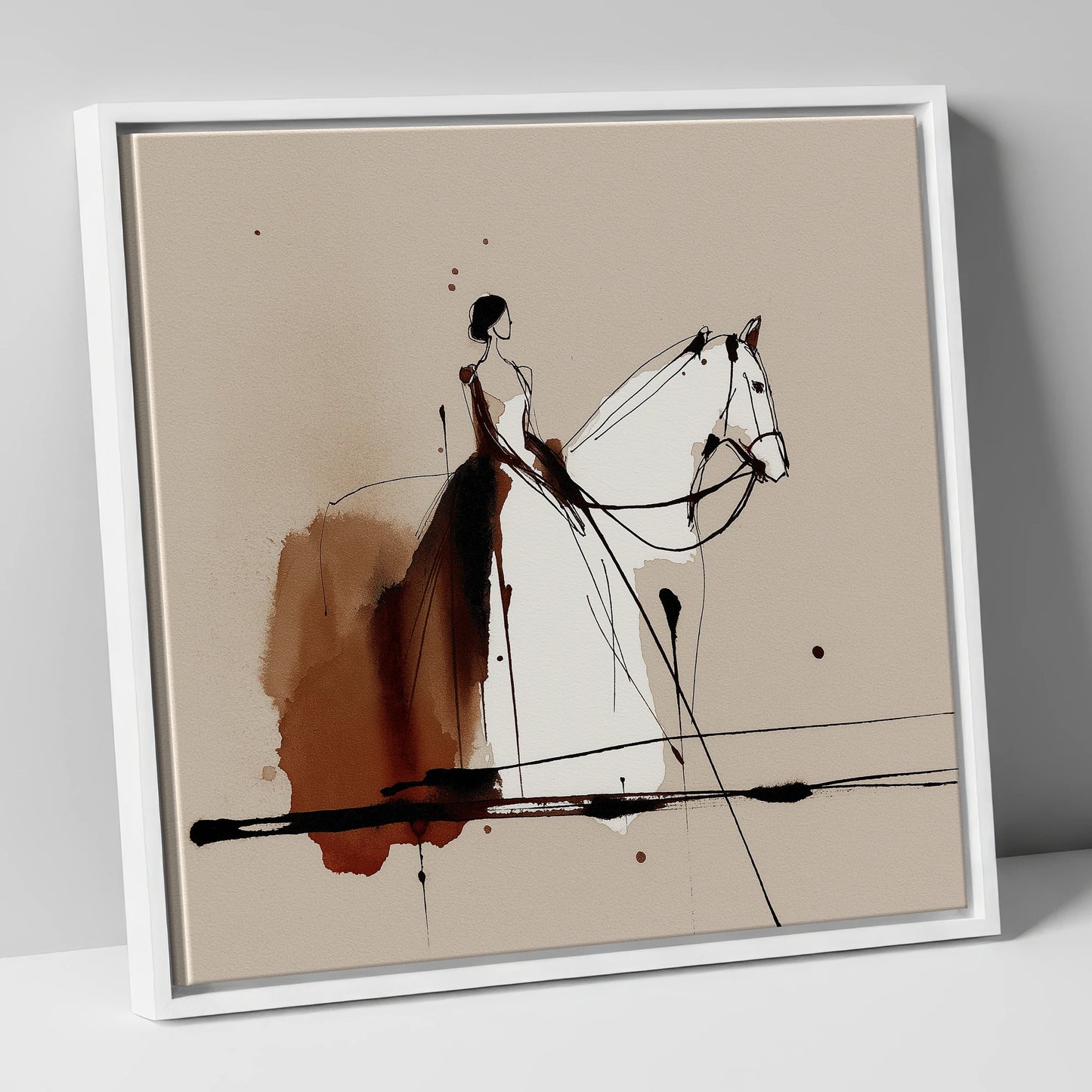 Timeless Connection horse & rider canvas wall art in white frame