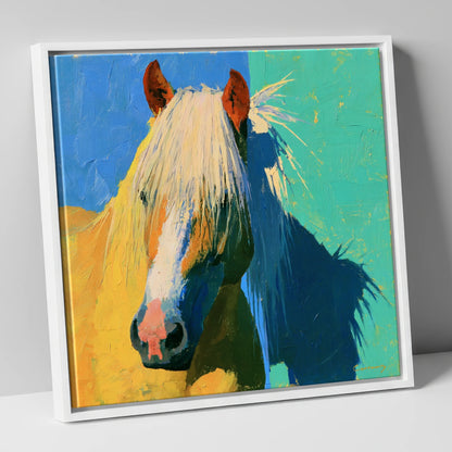 Vibrant Palomino Horse Portrait horse breed canvas wall art in white frame
