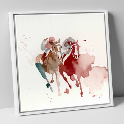 The Final Furlong racing horse canvas wall art in white frame