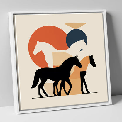 Mid-Century Equine Form wild horses canvas wall art in white frame
