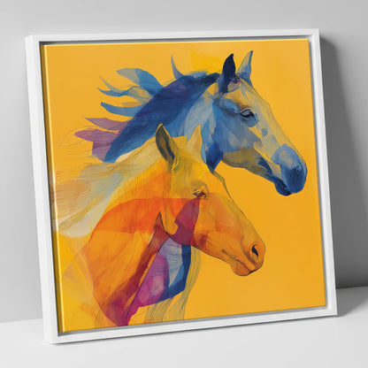 Cobalt and Amber Duet horse landscape canvas wall art in white frame