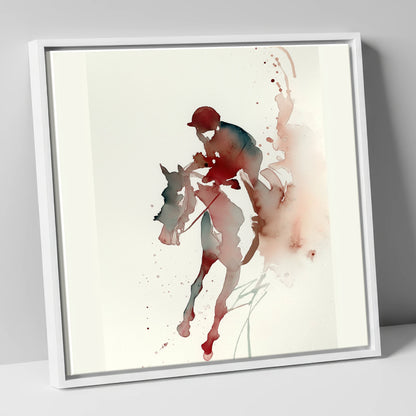 Crimson Gallop racing horse canvas wall art in white frame