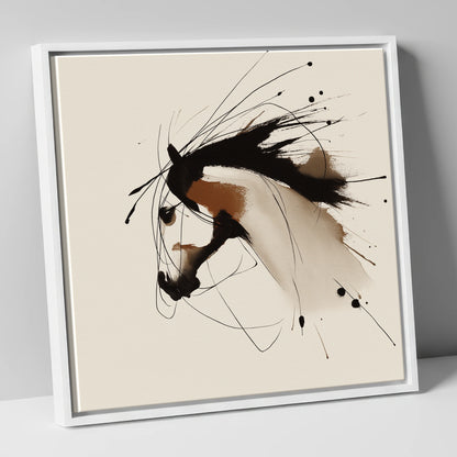Ink Wash Equine Profile horse portrait canvas wall art in white frame