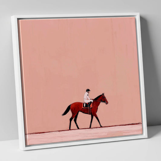 The Quiet Walk racing horse canvas wall art in white frame