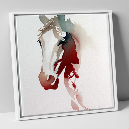 Ethereal Crimson Profile horse portrait canvas wall art in white frame