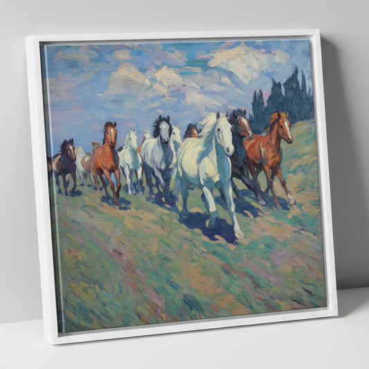 Unbridled Spirit wild horses canvas wall art in white frame