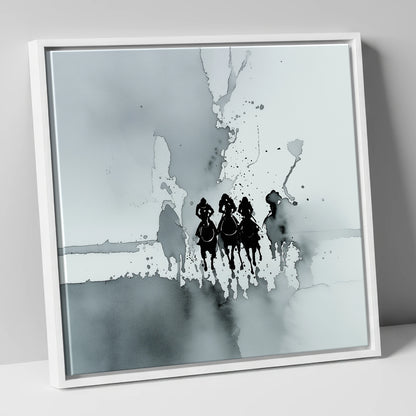 The Dawn Run racing horse canvas wall art in white frame