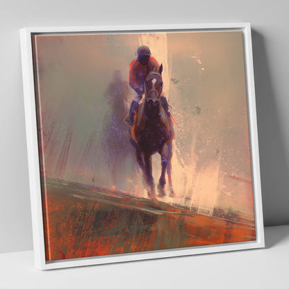 Surging Forward racing horse canvas wall art in white frame