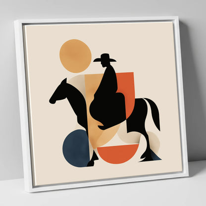 Geometric Western Rider western horse canvas wall art in white frame