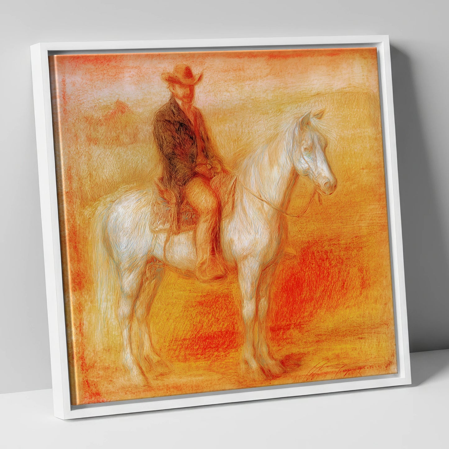 Sunbaked Western Silence western horse canvas wall art in white frame
