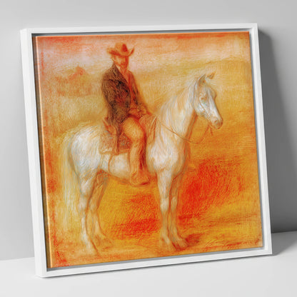Sunbaked Western Silence western horse canvas wall art in white frame