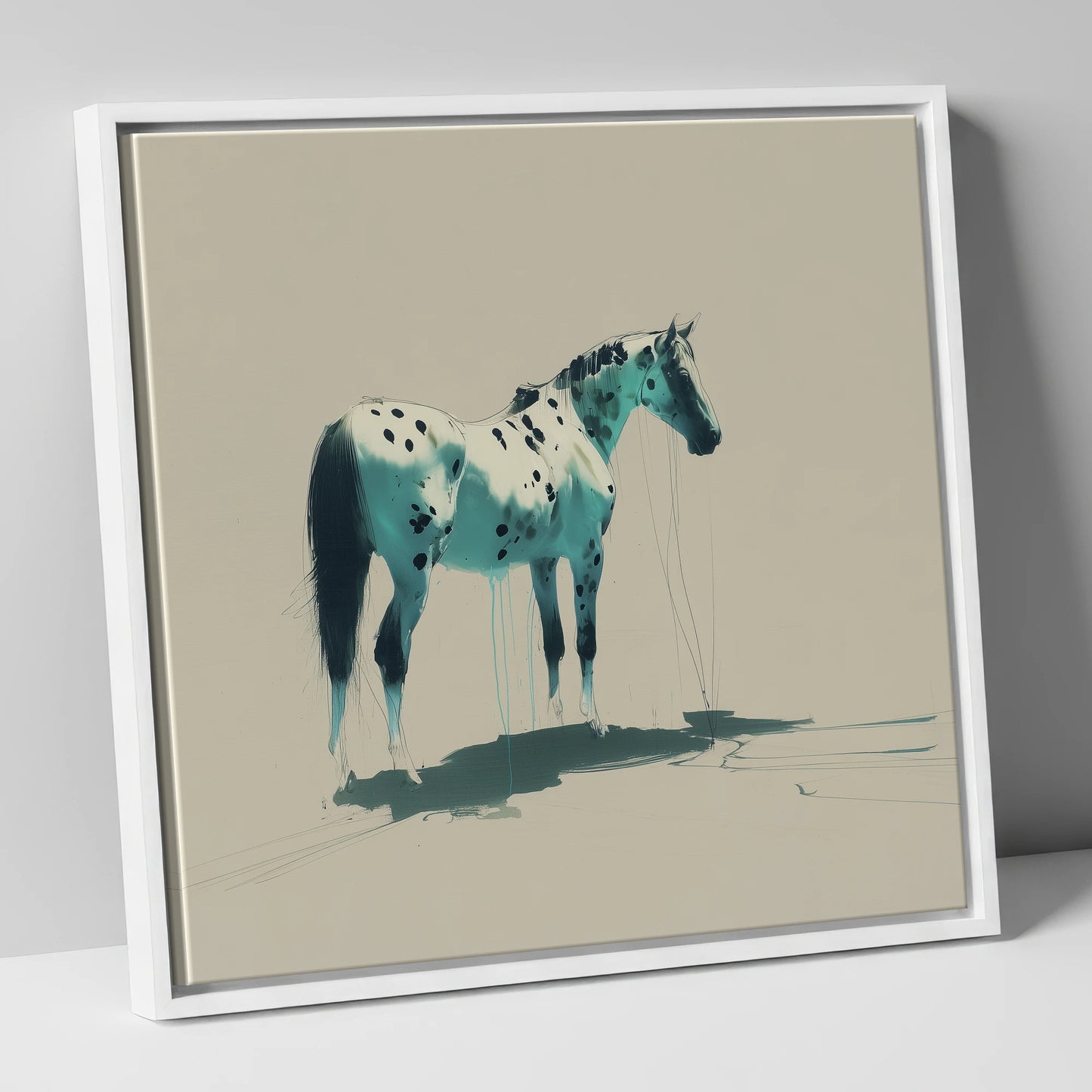 Azure Spotted Appaloosa horse breed canvas wall art in white frame