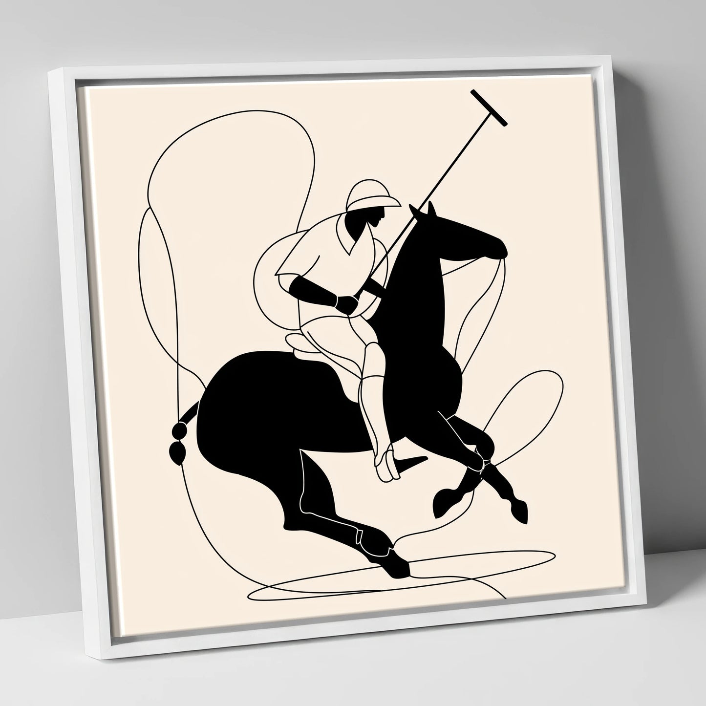 Polo in Motion polo horse canvas wall art in white frame