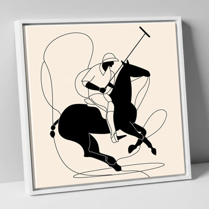 Polo in Motion polo horse canvas wall art in white frame
