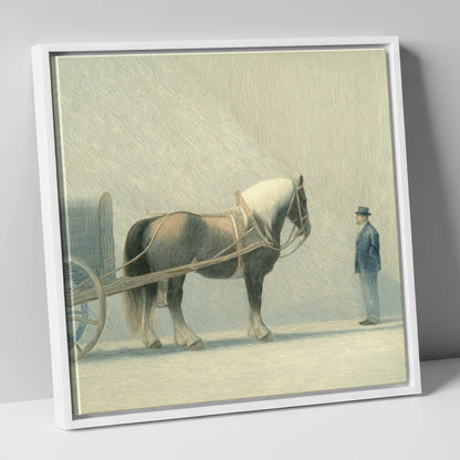 A Shared Resolve working horse canvas wall art in white frame
