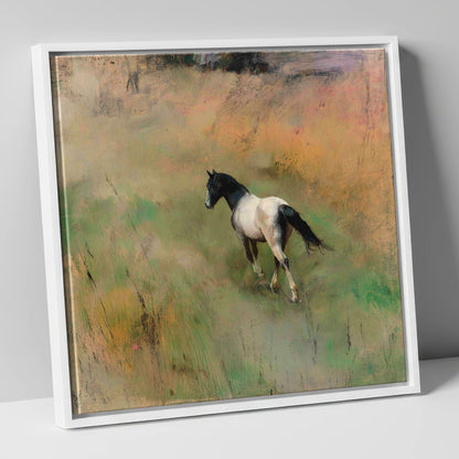 Through the Summer Grass horse landscape canvas wall art in white frame