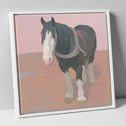 The Gentle Heavy horse breed canvas wall art in white frame