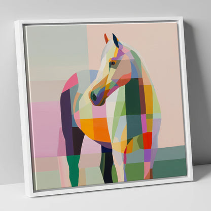 Vivid Equine Mosaic horse breed canvas wall art in white frame