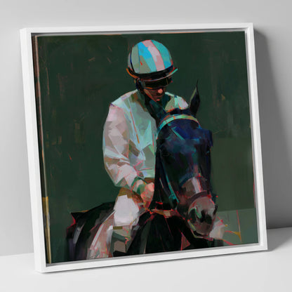 Pre-Race Focus racing horse canvas wall art in white frame