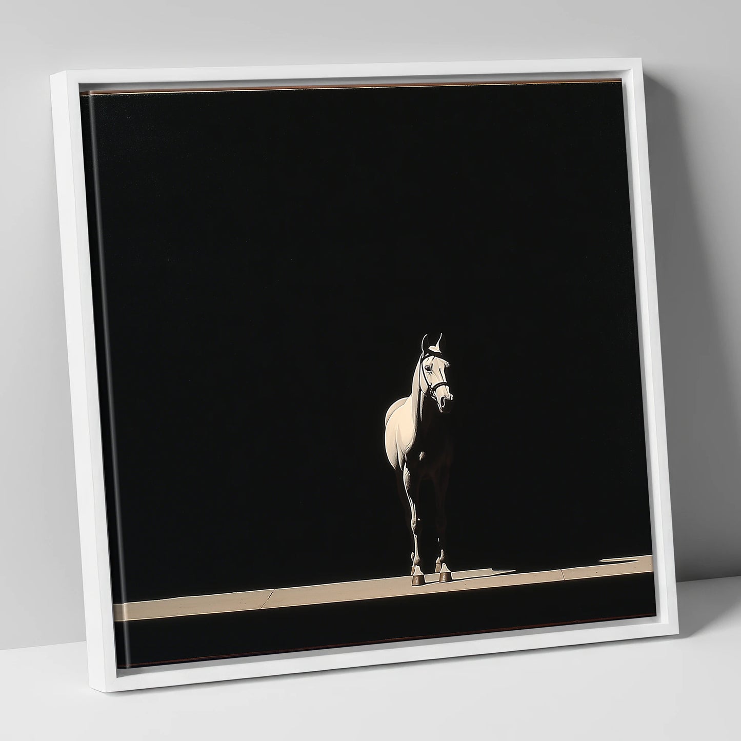 The Midnight Thoroughbred racing horse canvas wall art in white frame