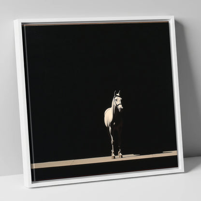 The Midnight Thoroughbred racing horse canvas wall art in white frame