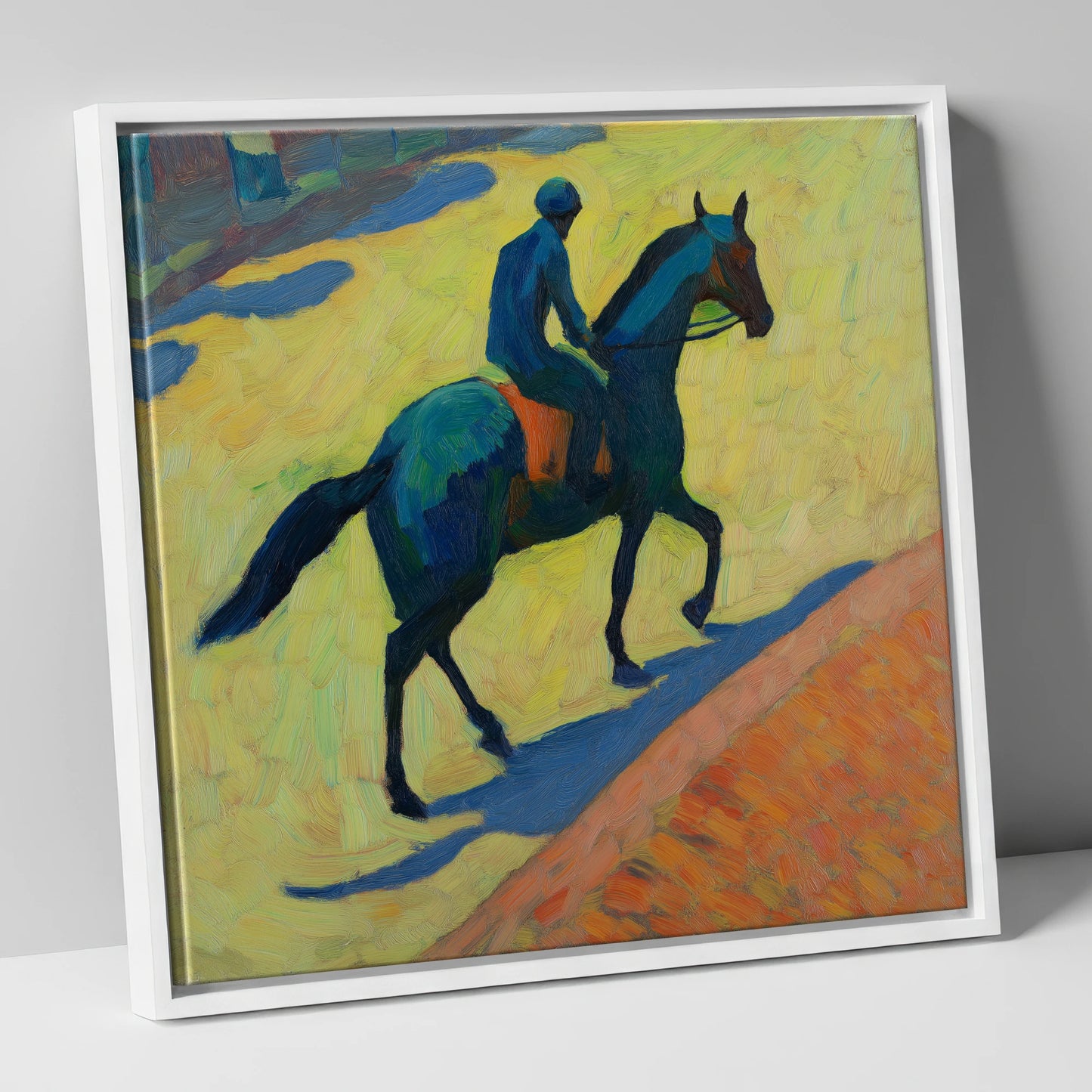 Rhythm on the Gallops racing horse canvas wall art in white frame