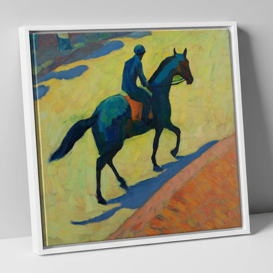 Rhythm on the Gallops racing horse canvas wall art in white frame