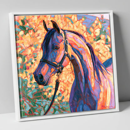 Arabian Horse in Vibrant Colours horse breed canvas wall art in white frame