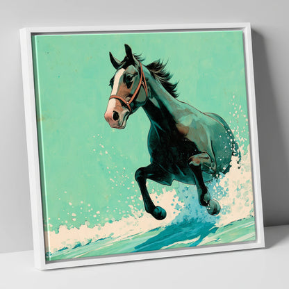 Sea Spray Gallop beach horse canvas wall art in white frame