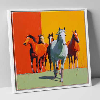 The Vivid Herd wild horses canvas wall art in white frame